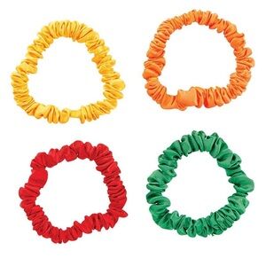 Vibrant Kids Hair Scrunchies Set - Red, Green, Orange, Yellow